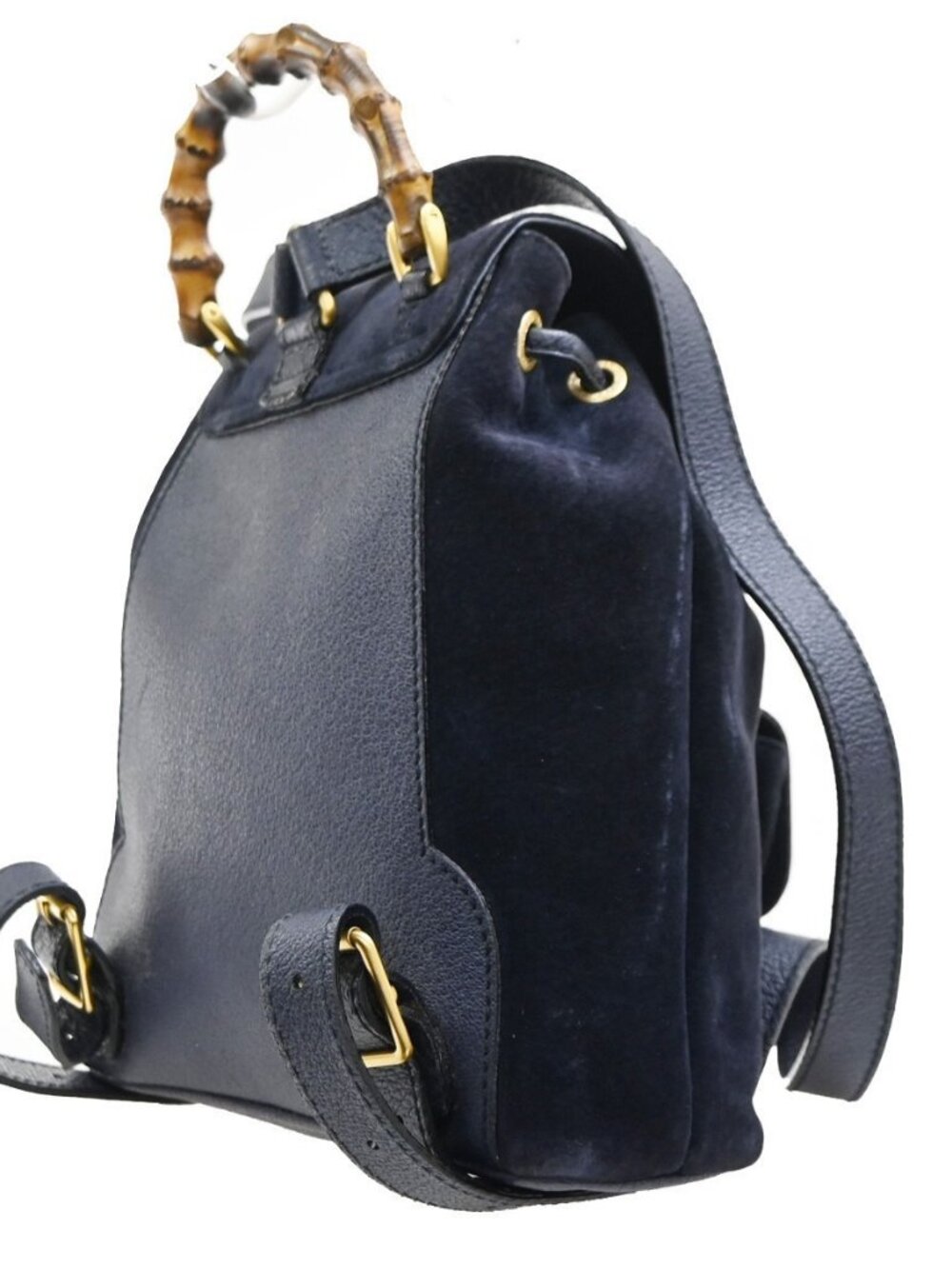 GUCCI Bamboo Logo 2way Back Pack Bag Suede Leather Navy Blue GHW Italy 38MA494 - Picture 4 of 16